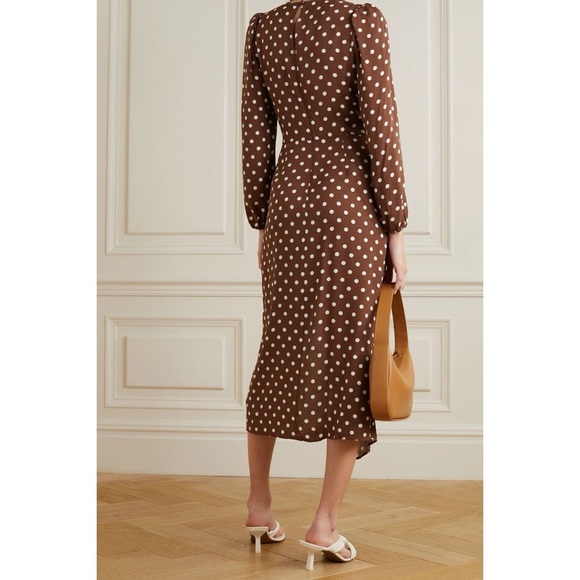 Reformation Reza Wrap Effect Polka Dot Crepe Midi Dress Size 10 - Picture 2 of 14